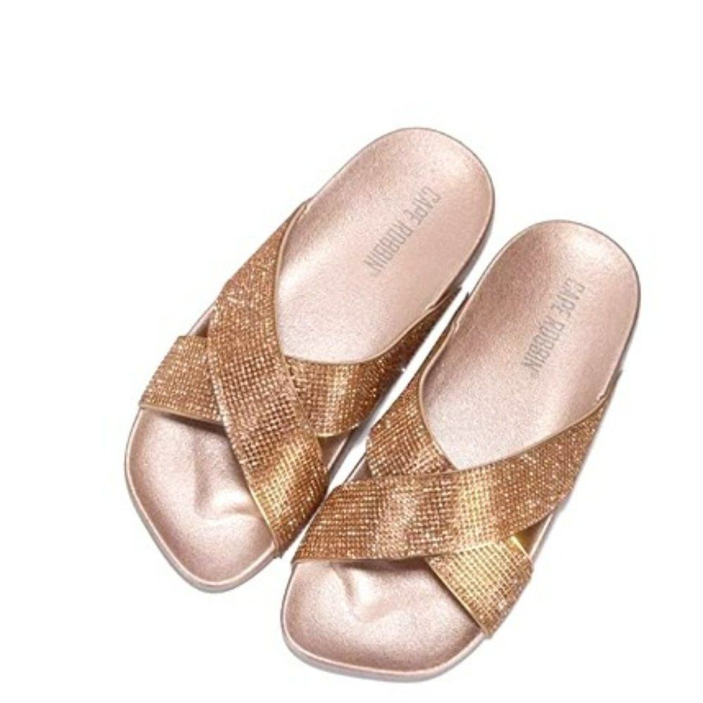 ROSE GOLD FLATS | ROSE GOLD RHINESTONE FLAT SLIDES